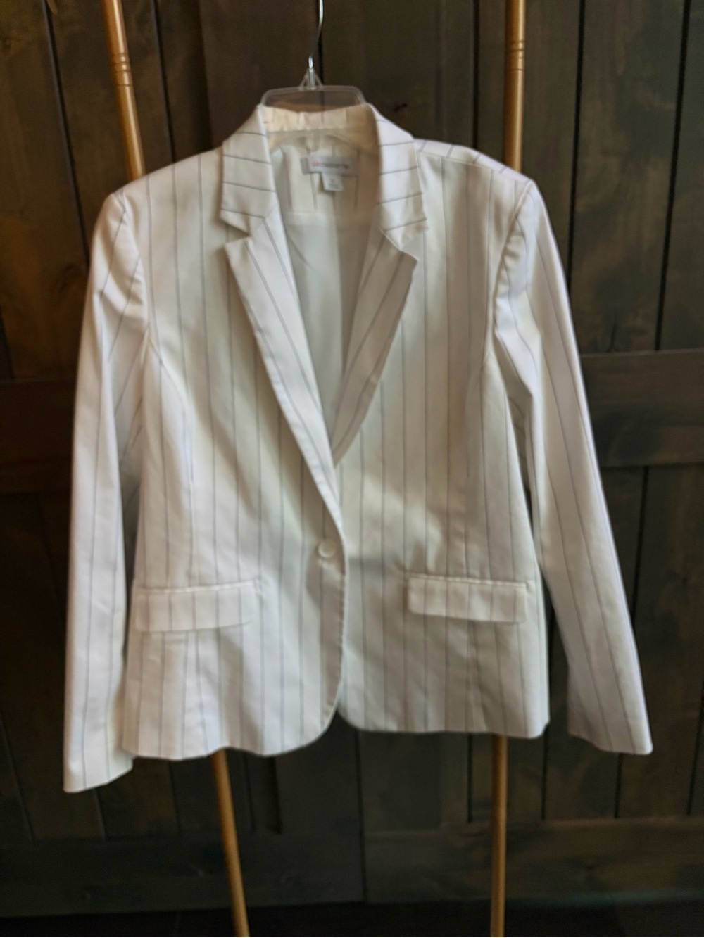 Liz Claiborne White Blazer with Blue Pinstripes